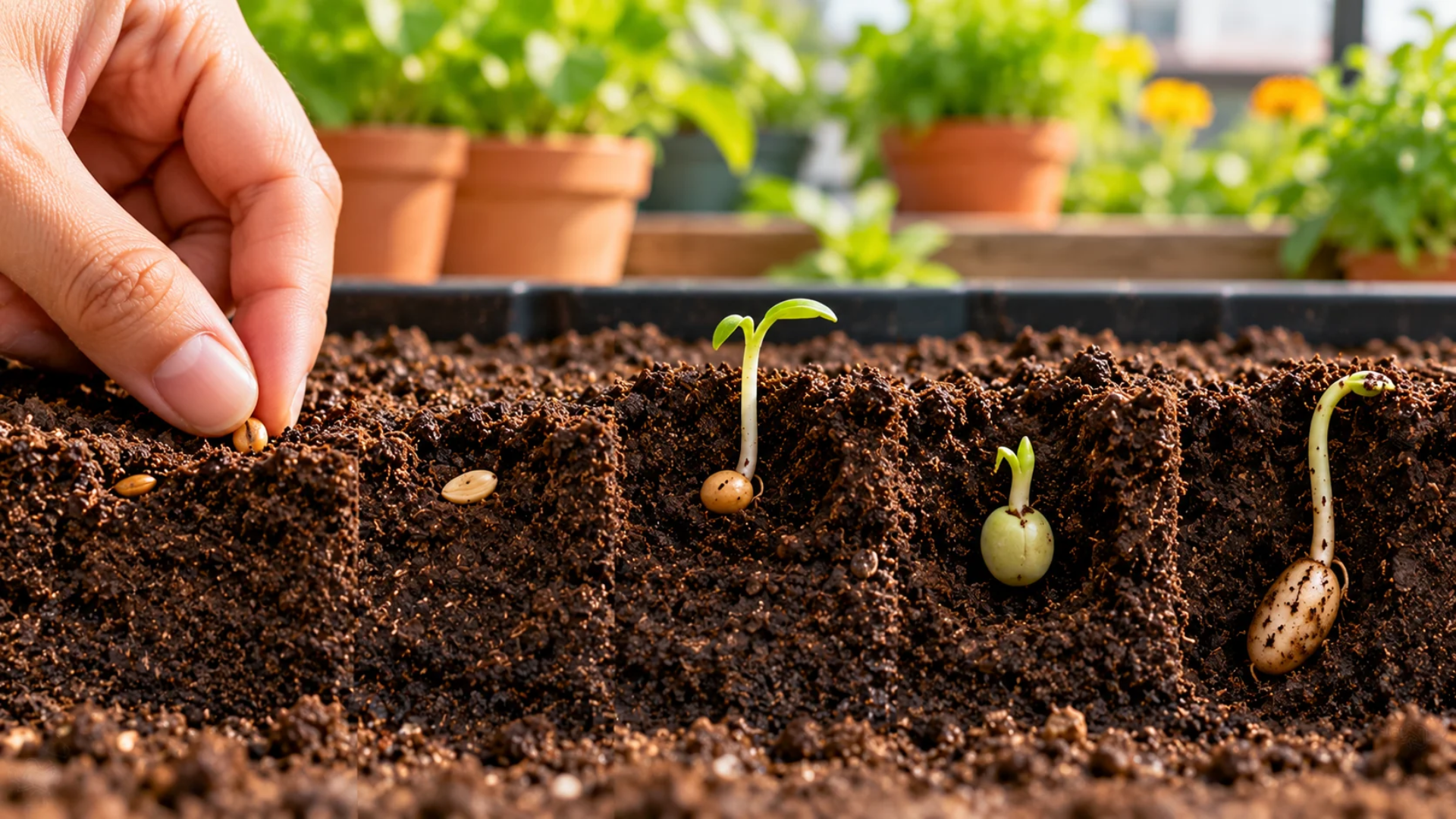 Seeds planted at different soil depths