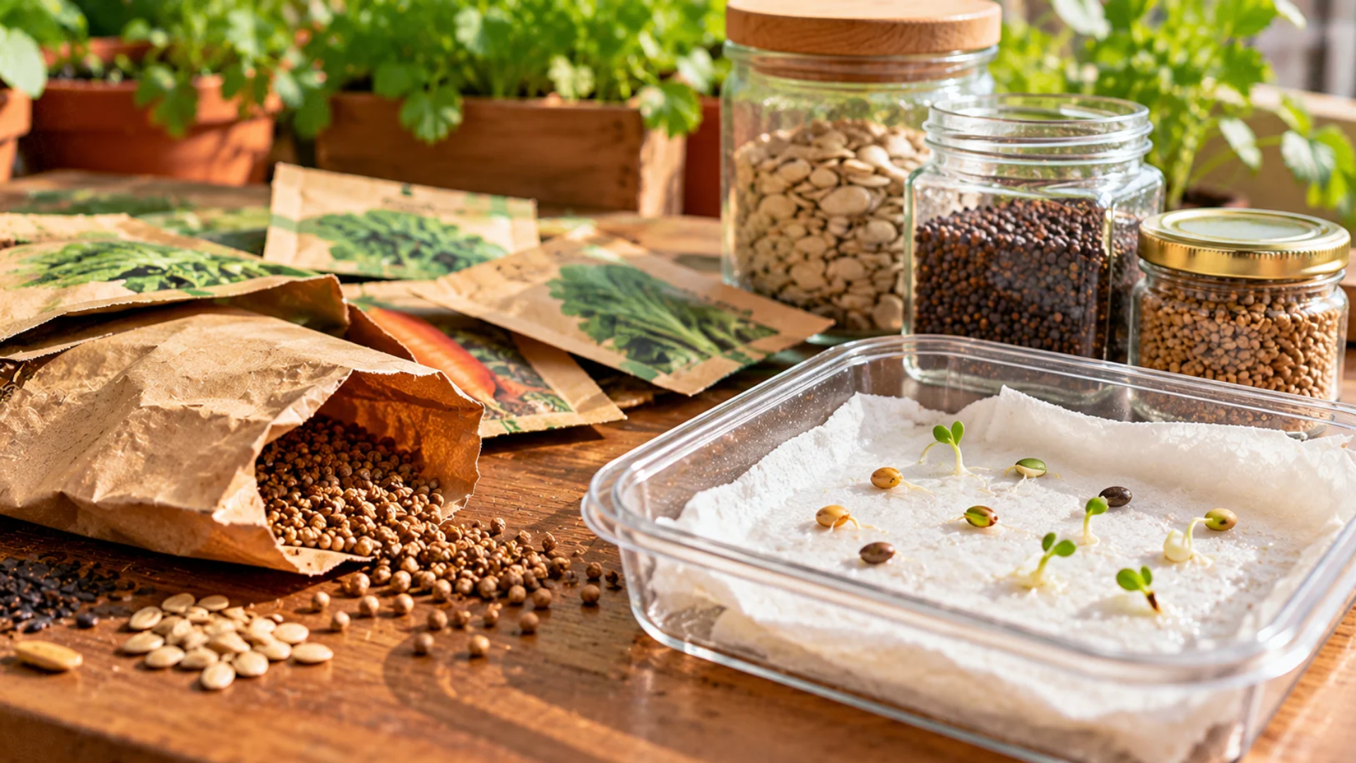 Old seeds undergoing a paper towel germination test