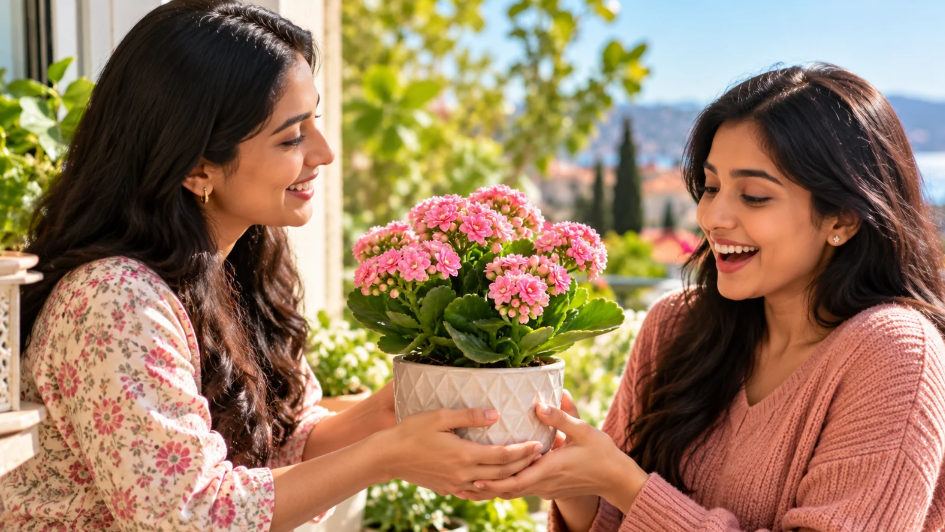 Friend gifts pink kalanchoe flowering plant