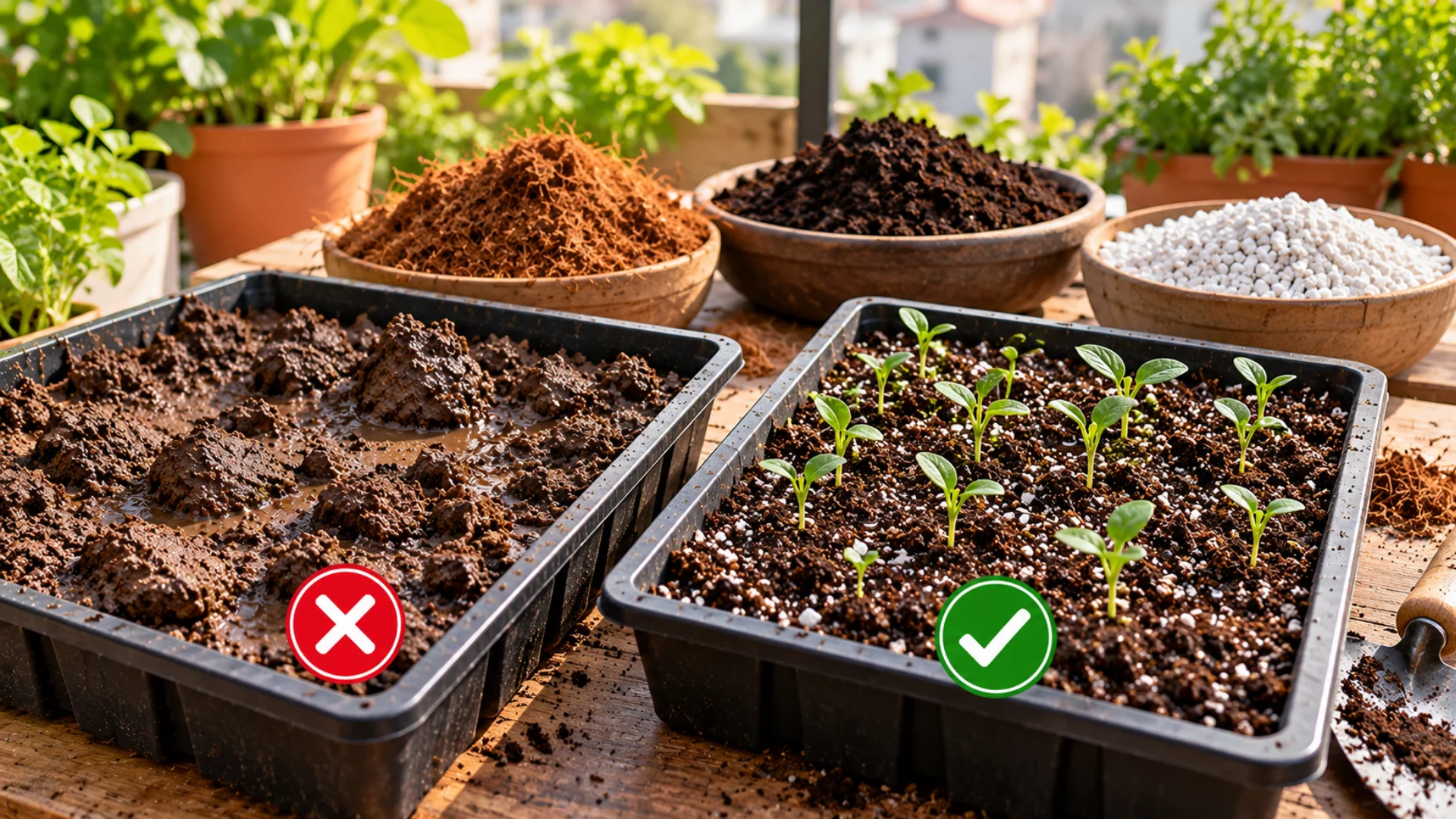 Wet clay soil versus healthy seed-starting mix
