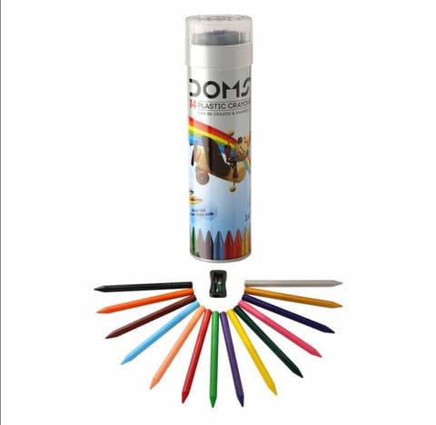 Doms Plastic Crayon 14 shades tin packing
