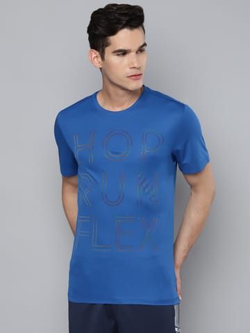 Alcis Men Blue  Black Typography Printed Slim Fit Training or Gym T-shirt