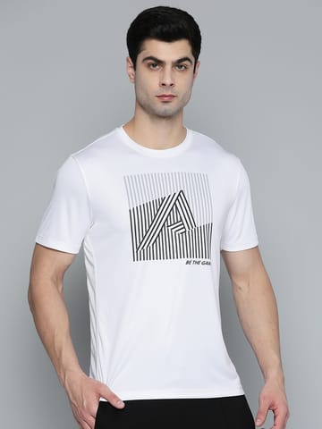 Alcis Men White  Black Typography Striped T-shirt
