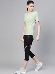 Alcis Women Green Solid V-Neck High-Low Training T-shirt