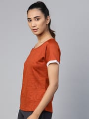 Alcis Women Rust Orange  Maroon Printed Round Neck Tennis T-shirt