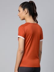 Alcis Women Rust Orange  Maroon Printed Round Neck Tennis T-shirt