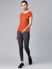 Alcis Women Rust Orange  Maroon Printed Round Neck Tennis T-shirt - Quick-Dry