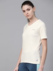 Alcis Women Off-White Solid V-Neck High-Low Training T-shirt
