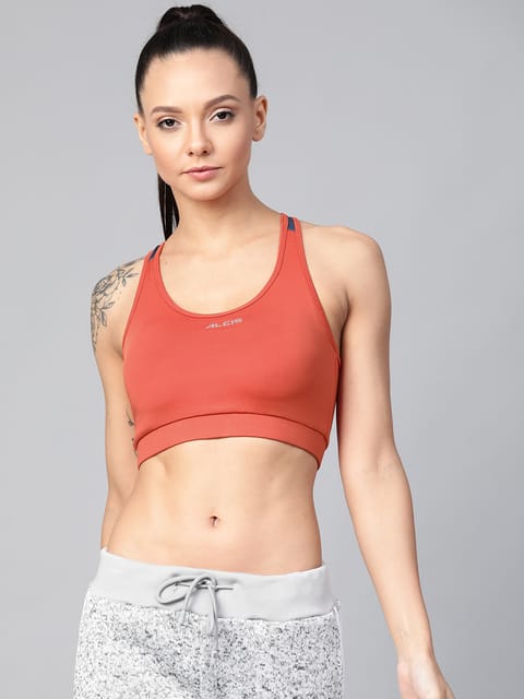 Alcis Rust Orange Solid Non-Wired Lightly Padded Training Bra - Quick-Dry