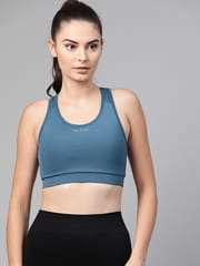Alcis Teal Blue Solid Non-Wired Removable Padding Workout Bra