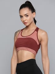 Alcis Burgundy  Pink Colour blocked Workout Bra Full Coverage Lightly Padded