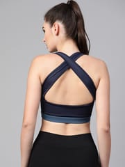 Alcis Navy Blue  Teal Blue Colour blocked Non-Wired Removable Padding Workout Bra