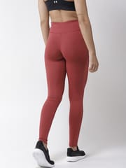 Alcis Women Rust Red Solid Tights - Quick-Dry