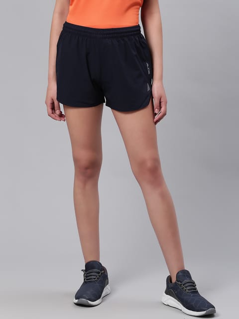 Alcis Women Navy Blue Solid Slim Fit Running Shorts - Quick-Dry