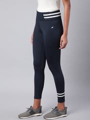 Alcis Women Navy Blue  White Rapid Dry Solid Cropped Training Tights