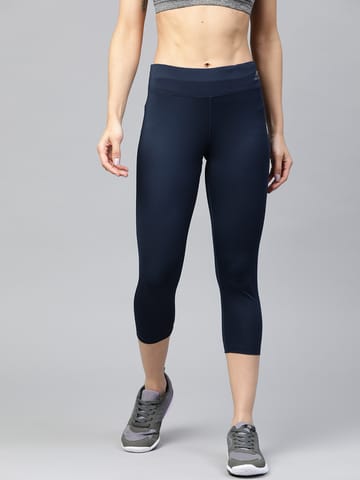 Alcis Women Navy Blue Solid Three Fourth Training Tights - Quick-Dry