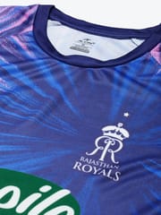 Alcis Men Blue  Pink Rajasthan Royals Brand Logo Printed Slim Fit Running T-shirt