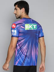 Alcis Men Blue  Pink Rajasthan Royals Brand Logo Printed Slim Fit Running T-shirt