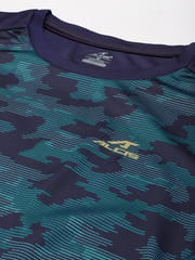 Alcis Men Blue  Green Camouflage Print Slim Fit T-shirt - Quick-Dry