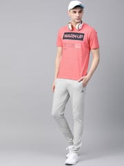 Alcis Men Coral  Pink  Navy Blue Printed Round Neck T-shirt - Quick-Dry
