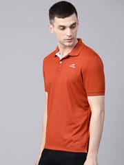 Alcis Men Rust Orange Solid Polo Collar Training T-shirt - Quick-Dry