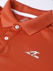 Alcis Men Rust Orange Solid Polo Collar Training T-shirt - Quick-Dry