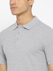 Alcis Men Grey Melange Solid Slim Fit Polo Collar T-shirt - Quick-Dry