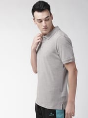Alcis Men Grey Melange Solid Polo Collar Training T-shirt - Quick-Dry