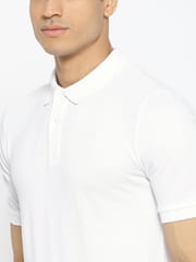 Alcis Men White Solid Polo Collar T-shirt - Quick-Dry
