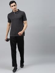 Alcis Men Charcoal Grey Slim Fit Solid Polo Collar T-shirt