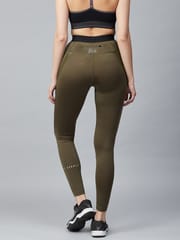 Alcis Women Olive Green Solid Knitted Running Tights - Quick-Dry