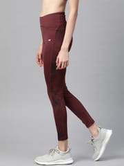 Alcis Women Maroon Solid Cropped Tights - Quick-Dry