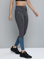 Alcis Women Charcoal Grey  Teal Blue Colourblocked Tights - Quick-Dry