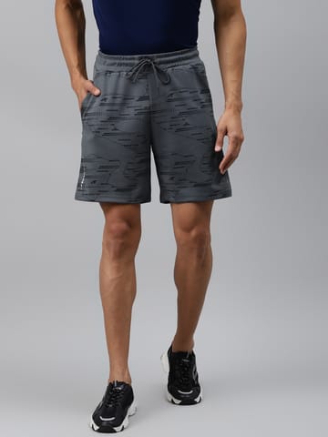 Alcis Men Grey  Black Geometric Printed Slim Fit Sports Shorts - Quick-Dry