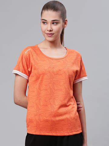 Alcis Women Orange Slim Fit Solid Round Neck Tennis T-shirt