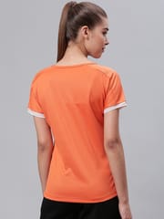 Alcis Women Orange Slim Fit Solid Round Neck Tennis T-shirt - Quick-Dry