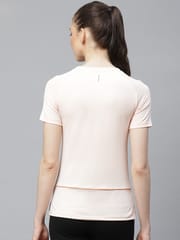 Alcis Women Peach-Coloured Slim Fit Printed Anti-Viral Training T-shirt - Quick-Dry