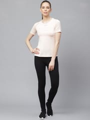 Alcis Women Peach-Coloured Slim Fit Printed Anti-Viral Training T-shirt - Quick-Dry