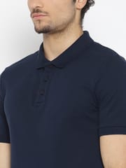 Alcis Men Navy Blue Solid Polo Collar T-shirt - Quick-Dry