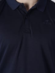 Alcis Men Navy Blue Solid Polo Collar Slim Fit T-shirt - Quick-Dry