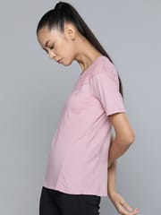 Alcis Women Pink Solid Slim Fit Round Neck T-shirt - Quick-Dry