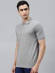 Alcis Men Grey Melange Slim Fit Solid Polo Collar T-shirt - Quick-Dry