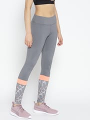 Alcis Women Grey Solid Running Tights with Printed Detail - Quick-Dry