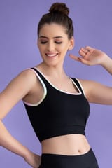 Clovia Medium Impact Padded Non-Wired Sports Bra with Removable Cups in Black - Quick-Dry