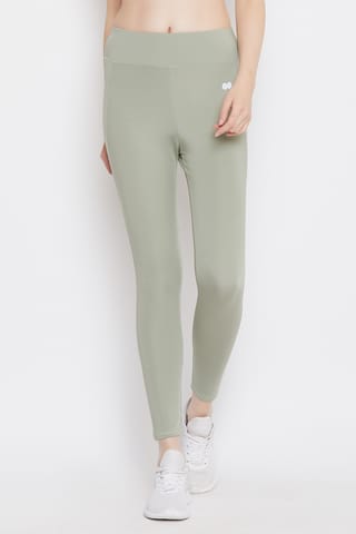 Clovia Activewear Ankle Length Tights in Sage Green - Quick-Dry