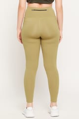 Clovia Snug Fit High Rise Ankle-Length Active Tights in Olive Green - Quick-Dry