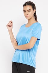 Clovia Activewear Short Sleeves Sports T-shirt Blue - Quick-Dry