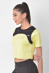 Clovia Comfort Fit Active Cropped T-shirt with Yoke Panel - Quick-Dry