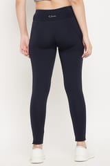 Clovia Snug Fit Active Tights in Navy with Reflective Logo Blue - Quick-Dry