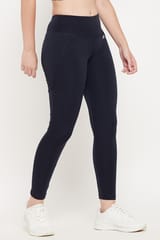 Clovia Snug Fit Active Tights in Navy with Reflective Logo Blue - Quick-Dry